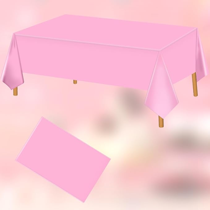 Hxezoc Pink Disposable Plastic Tablecloth, 54 x 108 Inches Waterproof Table Cover for Wedding Birthday Party Baby Shower Decorations Outdoor Indoor Party Supplies