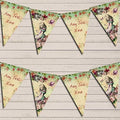 Shabby Chic Floral Alice in Wonderland Personalized Birthday Party Bunting - Hanging Party Decoration - Birthday Party Banner Garland | Decorative Party Supplies