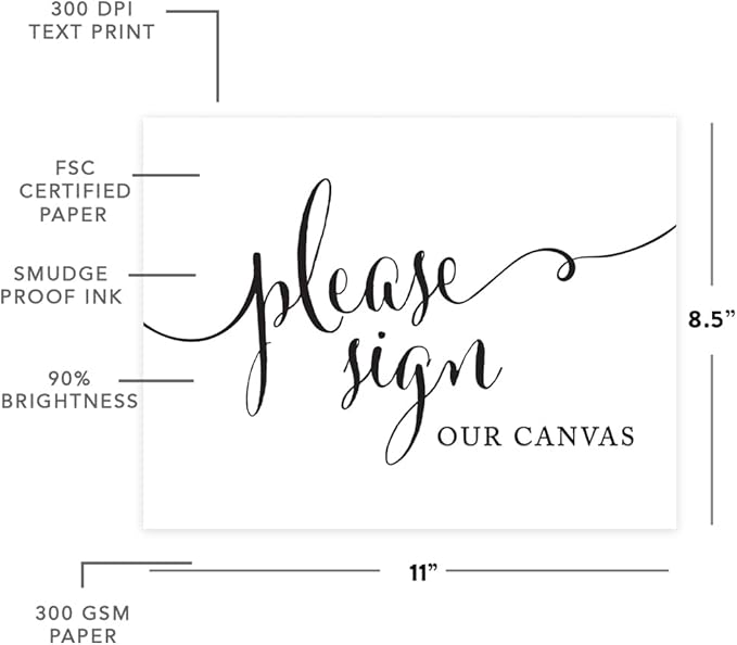 Andaz Press Wedding Party Signs, Formal Black and White Print, 8.5x11-inch, Please Sign our Canvas Table Sign, 1-Pack, For Baptism, 1st Birthday Guest Book