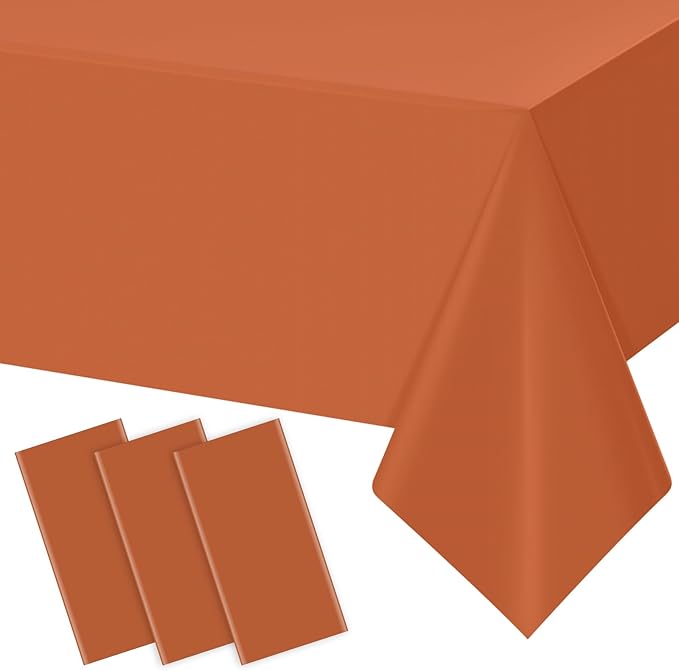 3Pcs Orange Tablecloths for Rectangle Tables,Disposable Plastic Table Cloth,Waterproof Table Cover for Fall Thanksgiving Harvest Birthdays Weddings Party Decorations,54 x 108 Inch