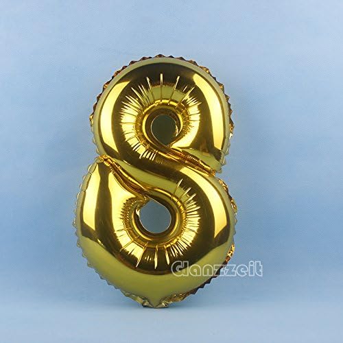 Glanzzeit 16 Inch Gold Balloons Decor Letters A to Z Numbers 0 to 9 for Wedding Prom Birthday Party (Number 8)