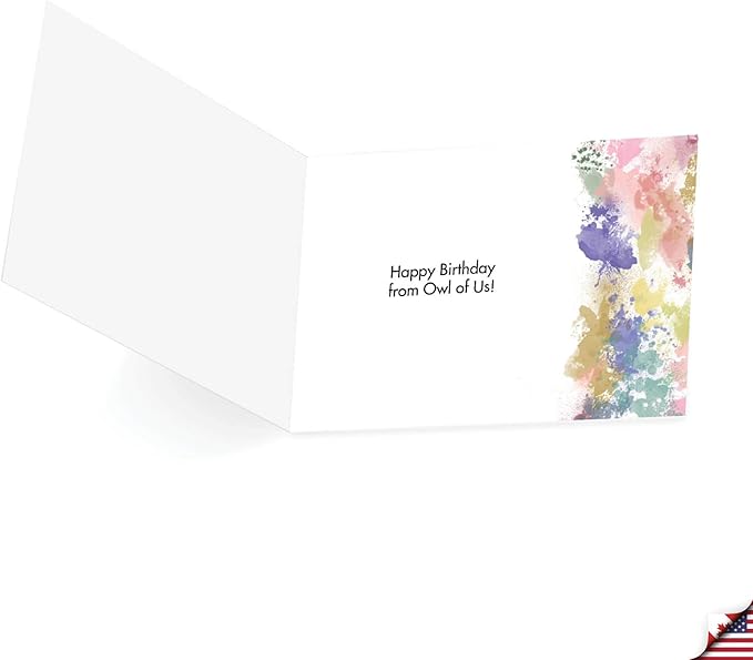 The Best Card Company - 1 Happy Birthday Card with Envelope - Adorable Colorful Animals, Fun Whimsical Notecard - Funky Rainbow Wildlife - Owl from Us CQ4948BBDG-US