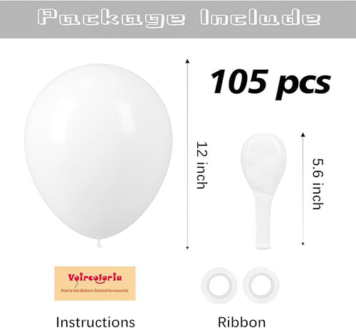 105pcs White Balloons 12inch Party Balloons for Birthday Baby Shower Graduation Wedding Anniversary Party Decorations