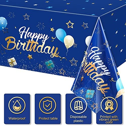 Tegeme Navy Blue Party Supplies Stars Happy Birthday Tablecloths Starry Confetti Table Covers for Kids Boys Girls Baby Shower Birthday Party Decorations(Navy Blue and Gold,6 Pack)