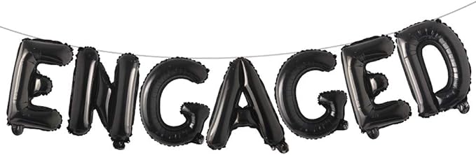 16 inch multicolored Engaged AF Balloon Letters Banner Engagement Party Decorations Supplies (ENGAGED Black)