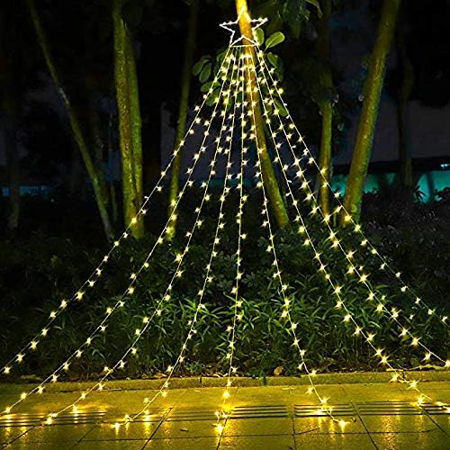 PUHONG Christmas Decoration Star Lights Outdoor,320 LED 16.4Ft Christmas String Lights[8 Modes& Waterproof] for Halloween Xmas New Year Holiday Birthday(Iron) (Warm White)