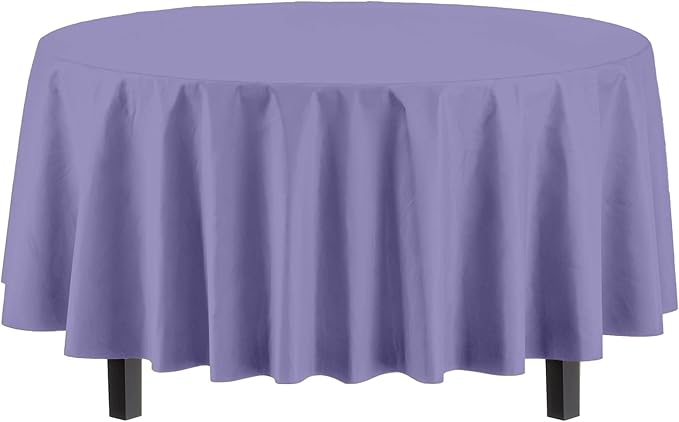 Exquisite Party Solids 6-Pack Premium Plastic Tablecloth 84in. Round Plastic Table Cover - Lavender