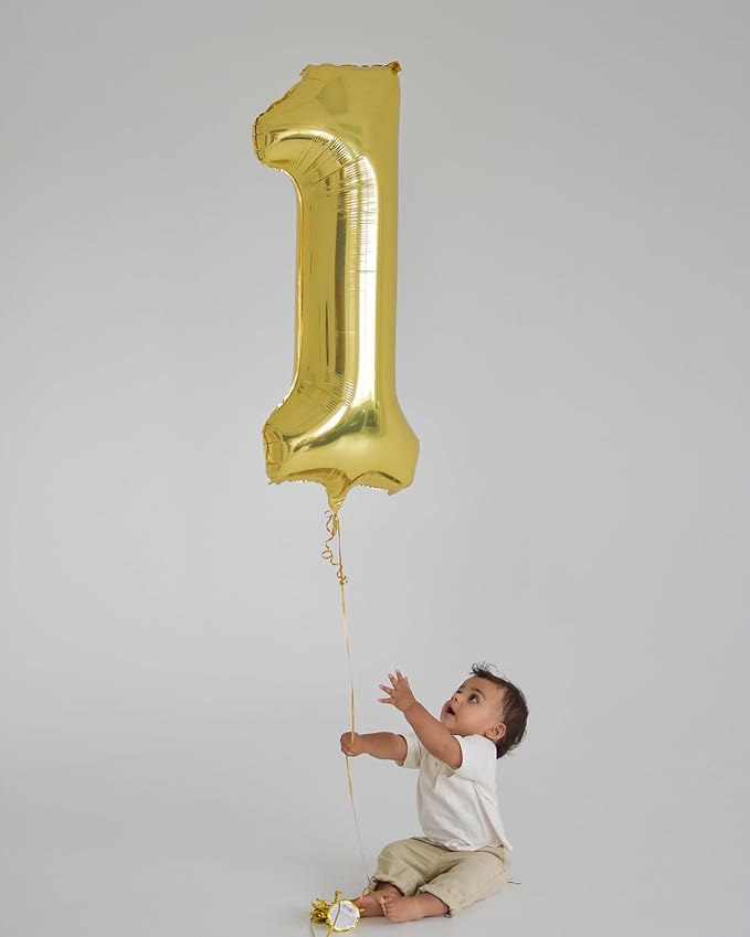Gold Number 1 Balloon for First Birthday 40 Inch, 1st One Number Balloons Birthday Decorations for Girl Boy Toddler Baby
