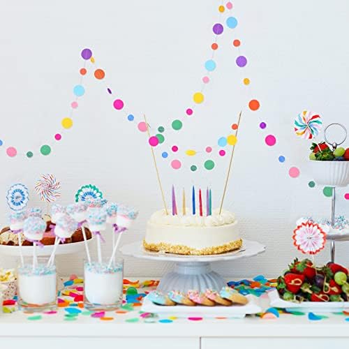 Outus 40 Pieces Colorful Dots Paper Garland Easter Decor Round Glitter Hanging Confetti Streamers Backdrop for Spring Birthday Classroom Halloween Trunk or Treat Car Decoration (Rainbow)