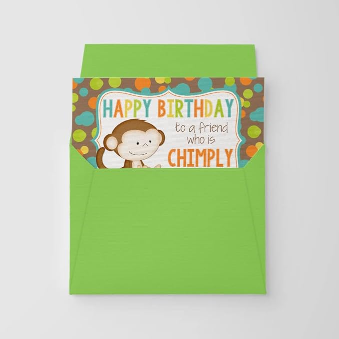 Amanda Creation Chimply the Best Friend Monkey Birthday Pun Themed Single All Occasion Blank Birthday Card To Send To Friends & Family, 4"x 6" (when folded) Fill In Greeting