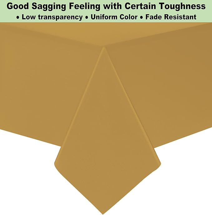 Plastic Gold Tablecloths 3 Pack Disposable Table Covers 54 x 108 Inch Golden Table Cloths for Fall Parties Harvest Graduations Anniversary Thanksgivings Weddings, Fits 6 to 8 Foot Rectangle Tables