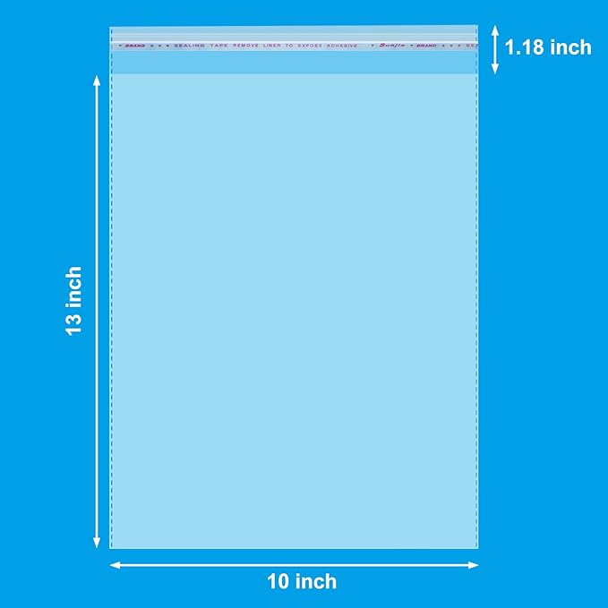 120 Count 10" X 13" Clear Cellophane Bags, Self Sealing Bags, Resealable Cello Bags for Packaging Clothing & T Shirts - Reinforced