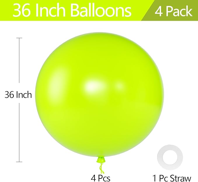 KALOR Lime Green Giant Balloons 36 Inch Large Latex Balloons, 4 Pack Jumbo Round Helium Balloon for Birthday Bridal Shower Wedding Baby Shower Party Decorations