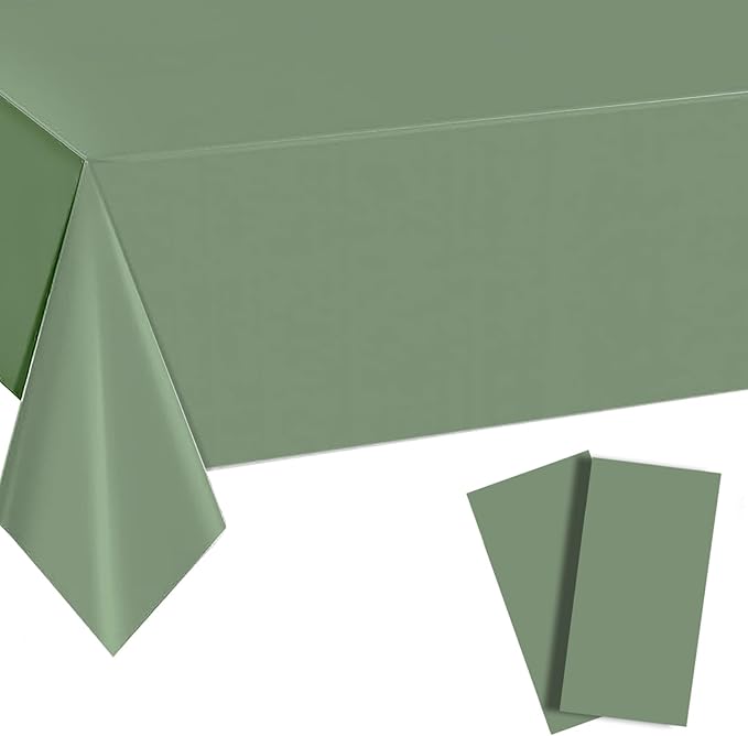 2 Pack Sage Green Plastic Tablecloths for Rectangle Tables Waterproof Sage Green Table Cover for Birthday Bridal Wedding Baby Shower Party Decorations, 54 X 108Inch