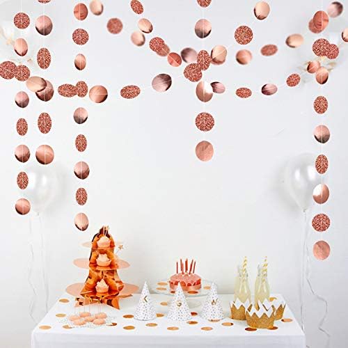 Shining Rose Gold Circle Dots Hanging Garland Sparkling Streamer Glitter Bunting Banner Backdrop for Wedding Baby Shower Birthday Xmas Decor 40 Feet