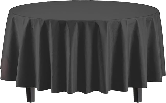 Exquisite Party Solids 6-Pack Premium Plastic Tablecloth 84in. Round Plastic Table Cover - Black