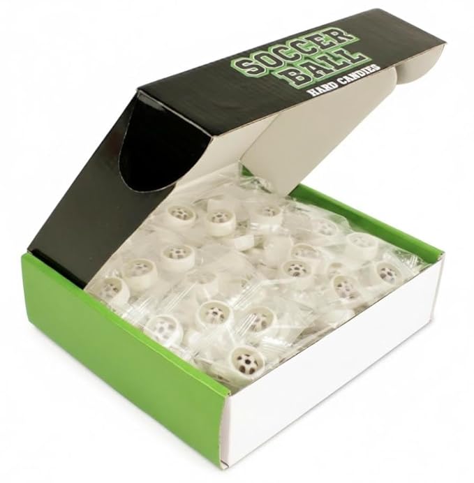 Soccer Ball Hard Candy, Watermelon Flavor, Individually Wrapped, 110+ Pieces, 1 lb Bulk Party Favors for Teams, Goodie Bags, Birthday Treats