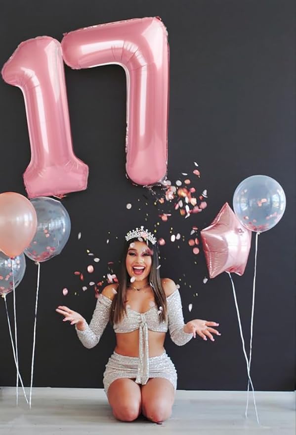 Number 6 Balloon 40 Inch, 6th Birthday Balloon for Boy Girl, Pearl Pink 16 60 61 65 Numbers Balloons Birthday Party Wedding Events Decorations