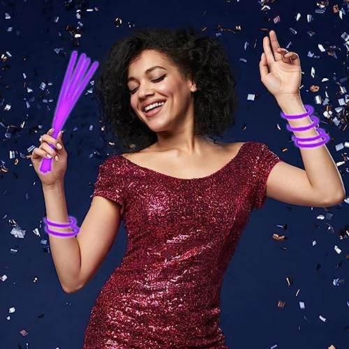 500 PCS Purple Glow Sticks Glow in the Dark Bracelet Necklaces Bulk 8" Glowsticks with Connectors 4th of July Sticks Neon Party Favor for Christmas NewYear Mardi Gars Valentines Day Wedding