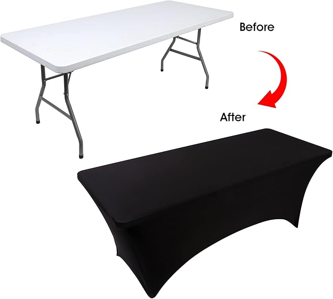 Table Covers for 6 Foot Tables, Black Washable and Wrinkle Resistant Stretch Tablecloths Rectangle 6ft for Events, Wedding, Banquets, Parties