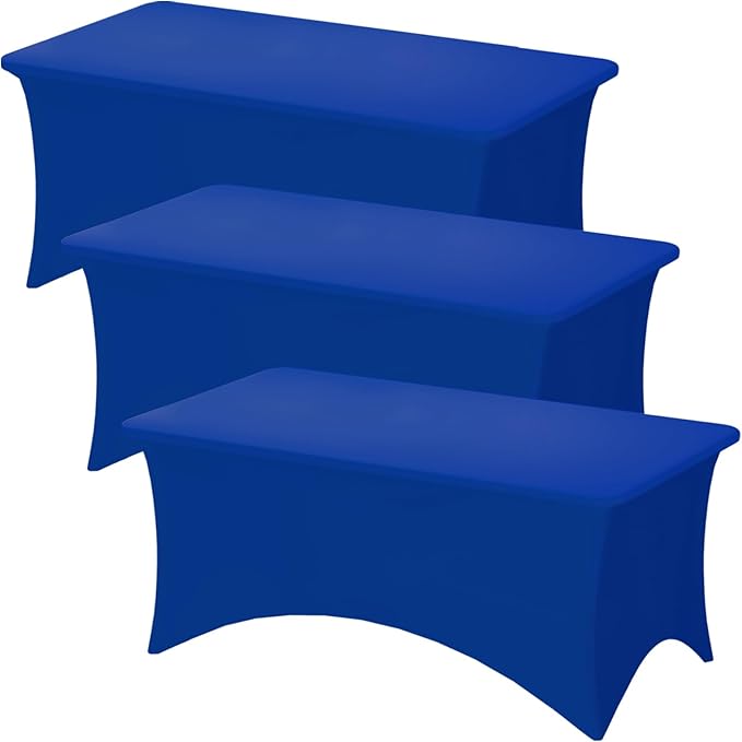 Fixwal 3 Pack Royal Blue Table Cloths Rectangle 8FT, Tablecloths Rectangular Stretch Spandex Fitted Table Covers 8ft for Parties, Trade Shows, Banquet, Weddings, Buffet, Graduation