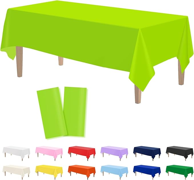 Kopokita 2PCS Lime Green Plastic Tablecloths 54 x 108 Inch, Disposable Table Cloths Rectangle Party Table Covers