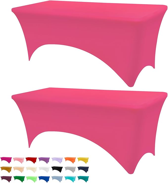 Table Covers for 6 Foot Tables, 2 Pack Fuchsia Washable and Wrinkle Resistant Stretch Tablecloths Rectangle 6ft for Events, Wedding, Banquets, Parties