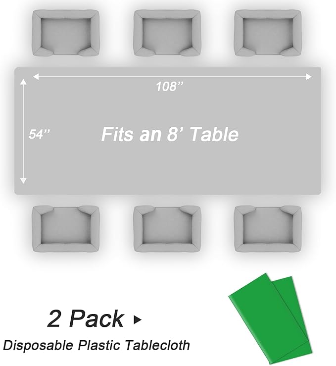 QIKSION Green Plastic Table Cloth Disposable 2 Pack, 54 x 108 Inch Tablecloths for St Patricks Day, Birthday Party, Christmas Decorations, Rectangle Table Cover