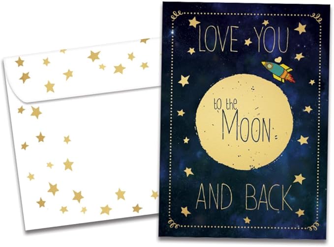 Tree-Free Greetings - Birthday Card - Artful Designs - 1 Card + Matching Envelope - Made in USA - 100% Recycled Paper - 5 x 7 - Moon and Back (VO69636)