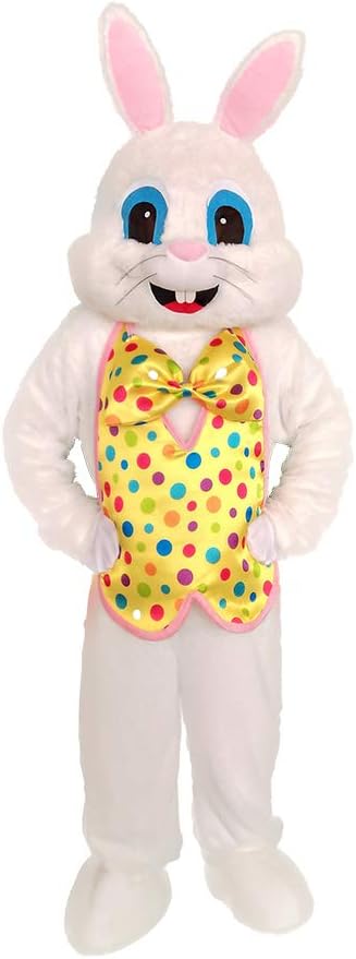 Easter Bunny Mascot Costume Blue Vest Unisex Deluxe Rabbit Costume Party Adult Size Fancy Dress