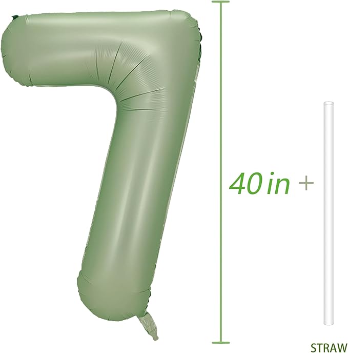 Number 7 Balloon, Large number balloons 40 inch, 7th Birthday Party Decorations 7 Year Old Birthday Sign Decor, Sage Green