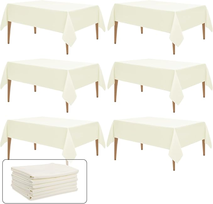 WIGENIUS 6 Pack Ivory Table Cloth Rectangle Tablecloths 60X102 Inch,Polyester Table Cloth for 6 Foot Rectangle Tables,Wrinkle Resistant Washable Fabric Table Covers for Party,Wedding Banquet