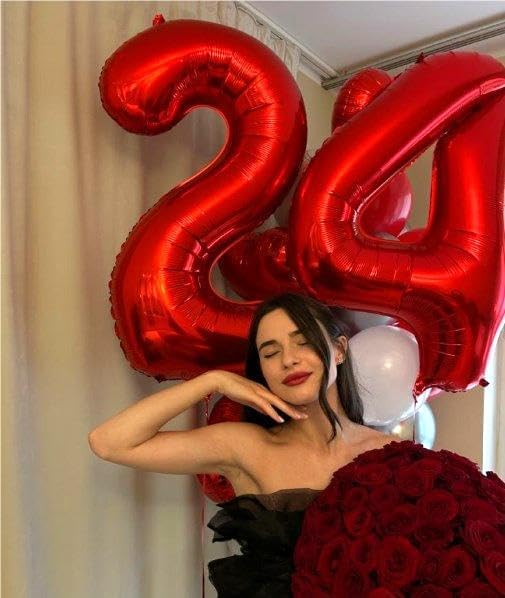 Number Balloon 40 Inch Red 4 Balloon, Red Large Numbers 4 Four Balloon Decor, 4 14 24 34 40 44 48 New Years Balloons Birthday Party Supplies