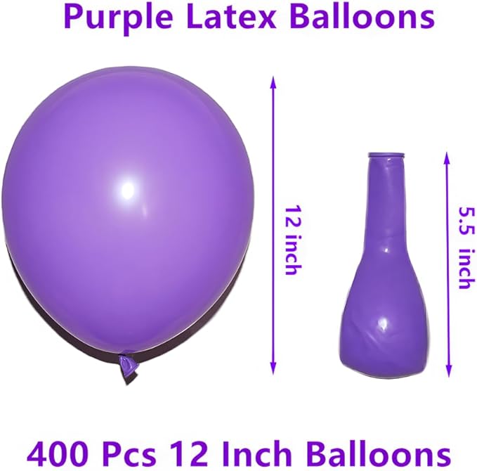 400 Pcs Purple Balloons 12 Inch Dark Purple Bulk Latex Balloon for Birthdays Weddings Party Decorations