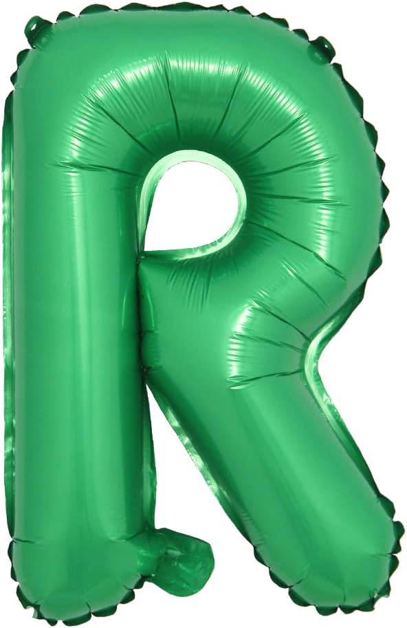 16 inch Green Alphabet Letter and Number Balloons Set Package, Aluminum Hanging Foil Film Banner Mylar Balloon for Birthday Party Decoration Custom Word (A-Z, 0-9) (16 inch Green R)