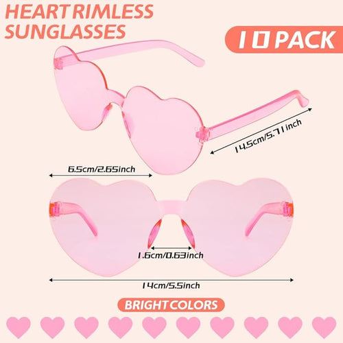 10 Pairs Heart Sunglasses Heart Shaped Sunglasses Bulk Rimless Clear Heart Glasses for Women Girl Party Favor