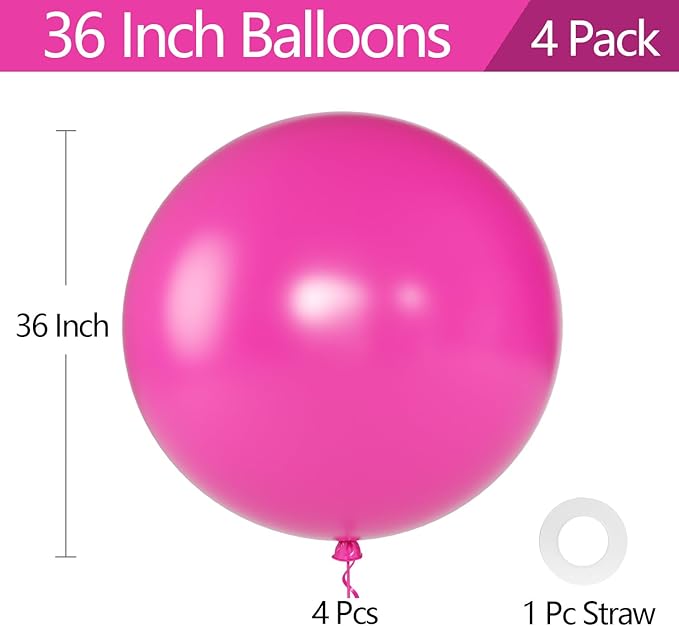 KALOR Hot Pink Giant Balloons 36 Inch Large Latex Balloons, 4 Pack Jumbo Round Helium Balloon for Birthday Bridal Shower Wedding Baby Shower Party Decorations