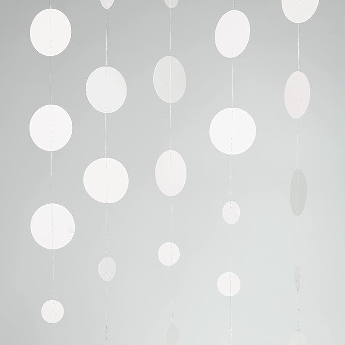 Shining White Circle Dots Hanging Garland Sparkling White Circle Dots Hanging Streamer Glitter Bunting Banner Backdrop for Wedding Baby Shower Birthday Xmas Decor 40 Feet
