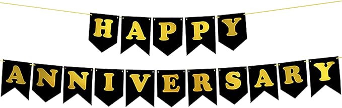 Happy Anniversary Banner Black Banner Wedding Anniversary Happy Birthday Party Decoration Supplies for Anniversaries, Baby Showers