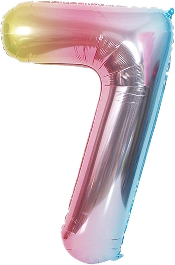 YPSelected 40 Inch Gradient Color Large Foil Helium Number Balloon Birthday Wedding Party 0-9 (Rainbow, 7)