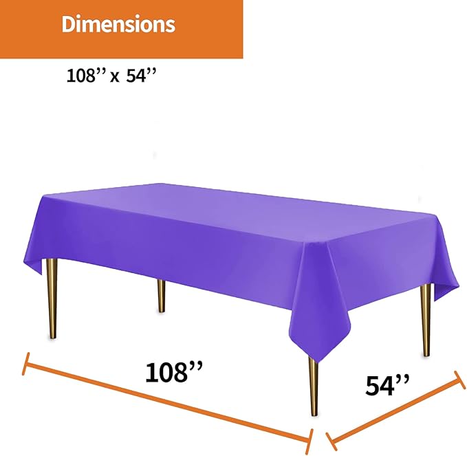 Purple Disposable Plastic Tablecloth for Rectangle Tables (12 Pack) Premium Decorative Table Cloth for Parties, Events & Weddings, Indoors & Outdoors, 54 x 108 inches, Plastic Table Cover