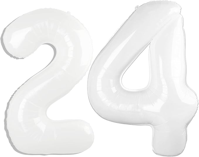 40 Inch White Number 24 Digital Balloon,Jumbo Mylar Foil Helium Balloon for 24 Balloons for Birthday Party,Wedding Anniversary Party Decorations