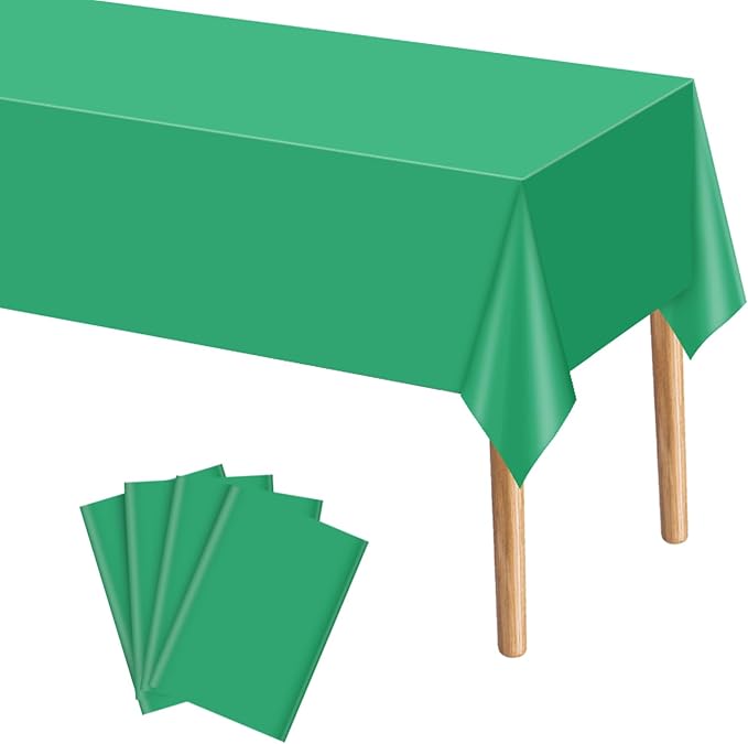 mwellewm 4 Packs Green Table Cloth, Plastic Table Cloth Christmas Tablecloth 54" × 72" Rectangle Disposable Tablecloths Waterproof Green Table Cover for St. Patrick's Party Holiday & Gathering Use