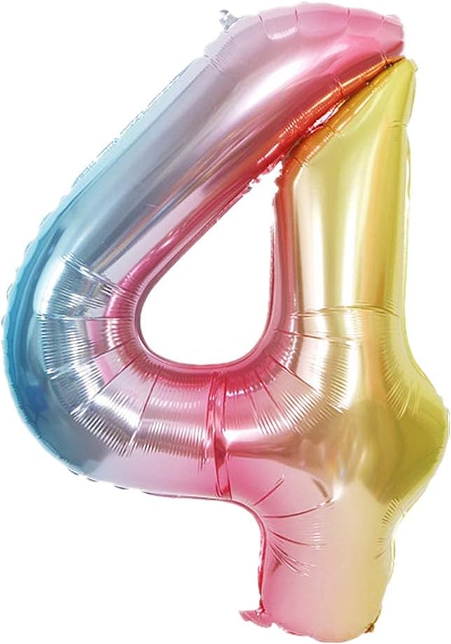 YPSelected Gradient Color 40 Inch Large Foil Helium Number Balloon Birthday Wedding Party 0-9 (Rainbow, 4)
