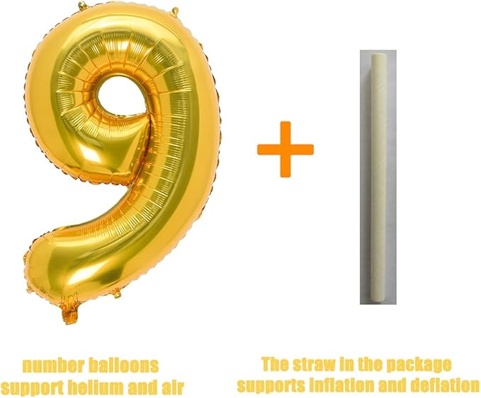 32 Inch Gold Number 9 Balloons Foil Ballon Digital Birthday Party Decoration Supplies (Gold Number 9 Balloon)