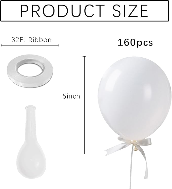 White Balloons Birthday Decorations 160 Pack 5 inch Round Ballons for White Themed Wedding Graduation Birthday Party Backdrop 4th of July Decorations Independence Day