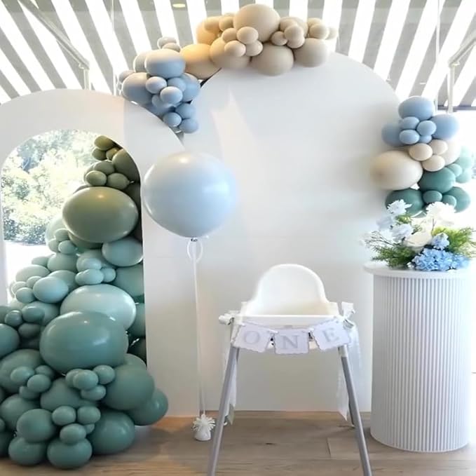 Dusty Green Blue Balloon Arch Kit, Fog Green Dusty Water Blue Beige Ivory Latex Balloons Garland Kit for Women Men Neutral Birthday Wedding Baby Bridal Shower Jungle Safari Party Decorations