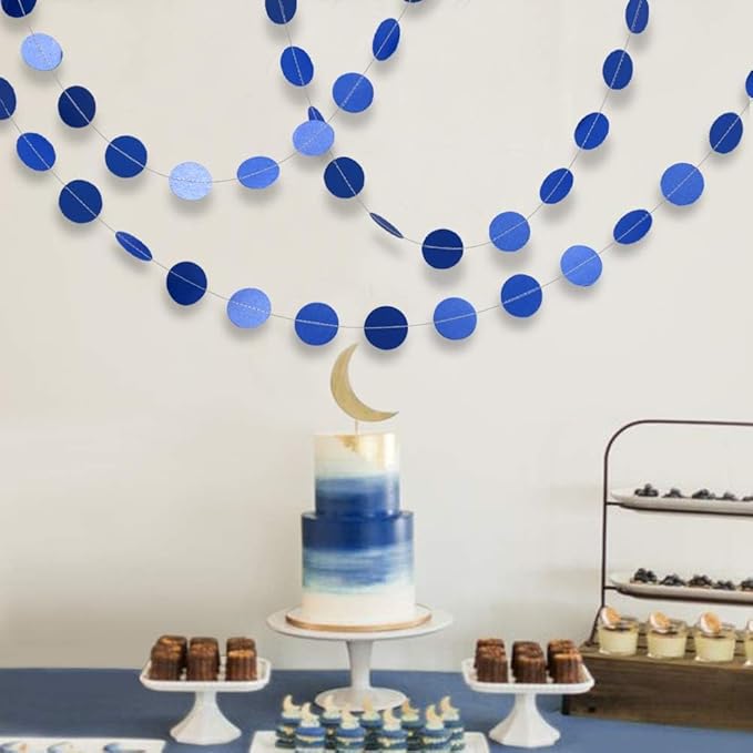 Cheerland Navy Blue Circle Dot Garland Royal Blue Party Decorations Hanging Banner Streamers Blue Birthday Decorations Photo Backdrop for Baby Shower Bridal Shower Graduation Wedding Kids Party Decor