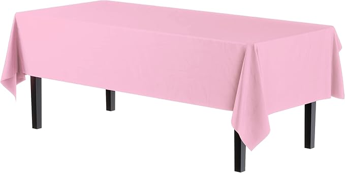 Exquisite Party Solids 6-Pack Premium Plastic Tablecloth 54in. x 108in. Rectangle Plastic Table Cover - Pink