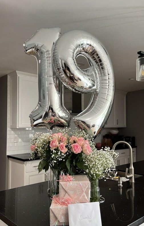 Silver 40 Inch 10 Number Balloons, 10 Decorations for 10 100Birthday, Foil Giant Birthday Graduations Anniversary Party Balloons